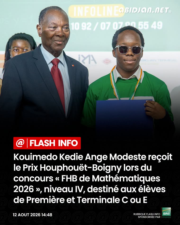 CONCOURS FHB DE MATHEMATIQUE 2026 UN LAUREAT D'EXCEPTION RECOMPENSE